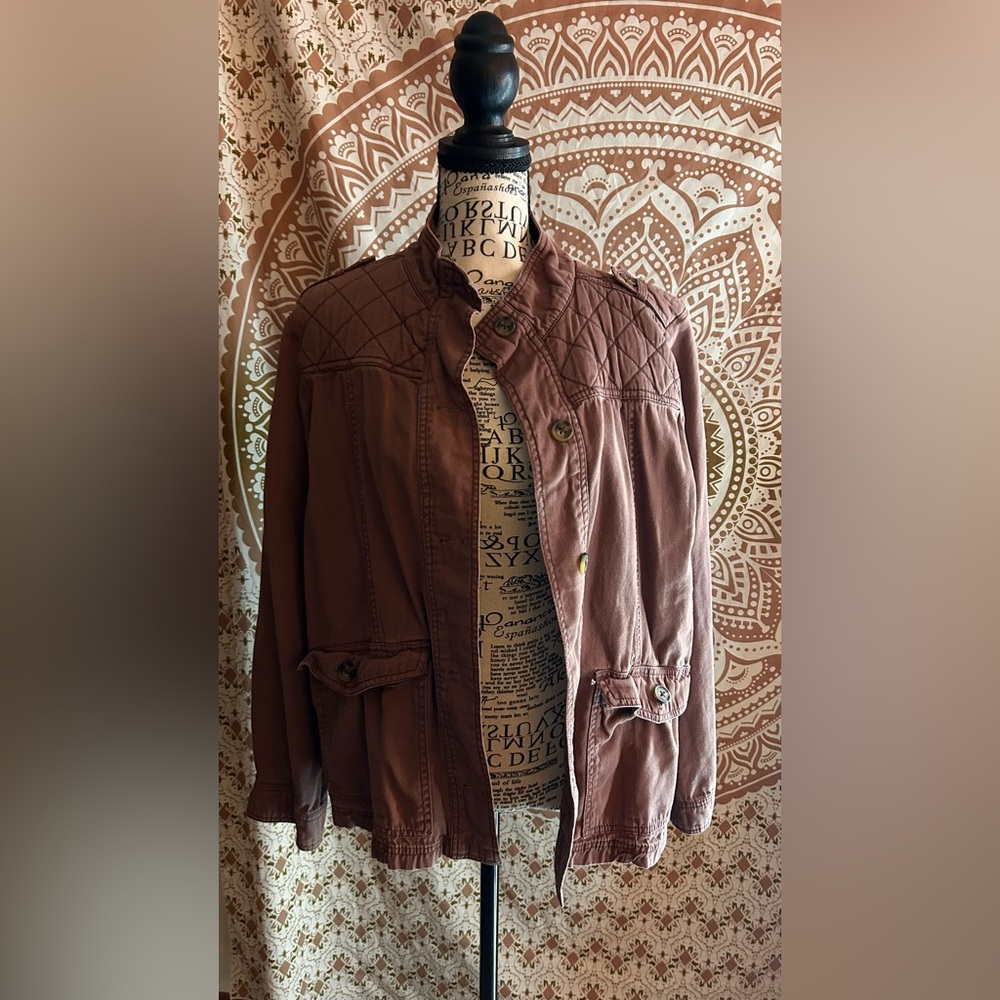 Maurices Mauve Brown Quilted Shoulder Utility Jacket - Size M